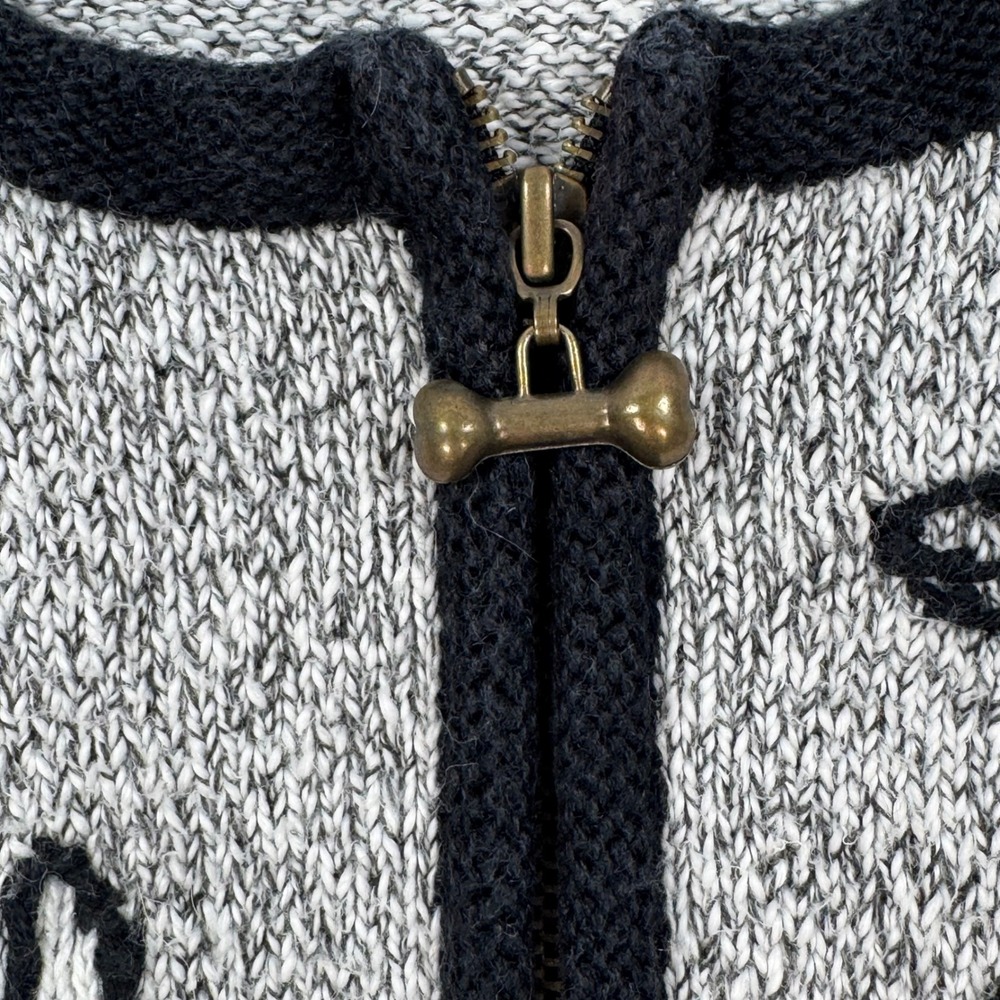 Christopher & Banks Dog Embroidered Zip Cardigan Grey Marled Knit Bone Pull L - Picture 6 of 10